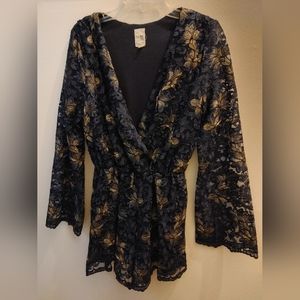 Beautiful blue and gold floral romper